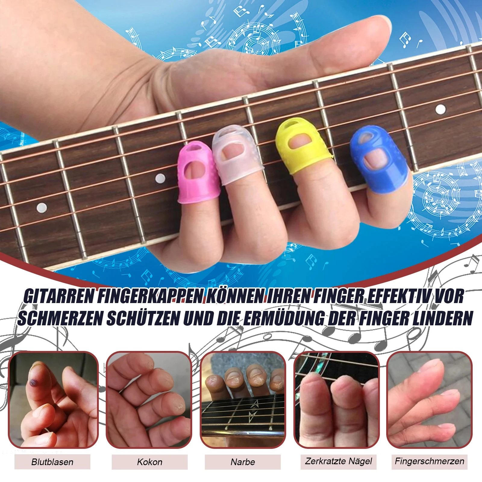 10PCS Bunte Silikon Gitarre Fingertip Schutz Rutschfeste Fingerstall Für Anfänger Spielen Elektrische Gitarre Bass Ukulele Kalimb – Detail 6