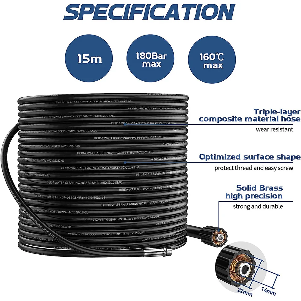 High Pressure Pipe Cleaning Hose Drain Cleaner Pipe for Karcher K2-K7/HD/HDS Universal Pipe Sewer Cleaning Set Rotating Nozzles 2