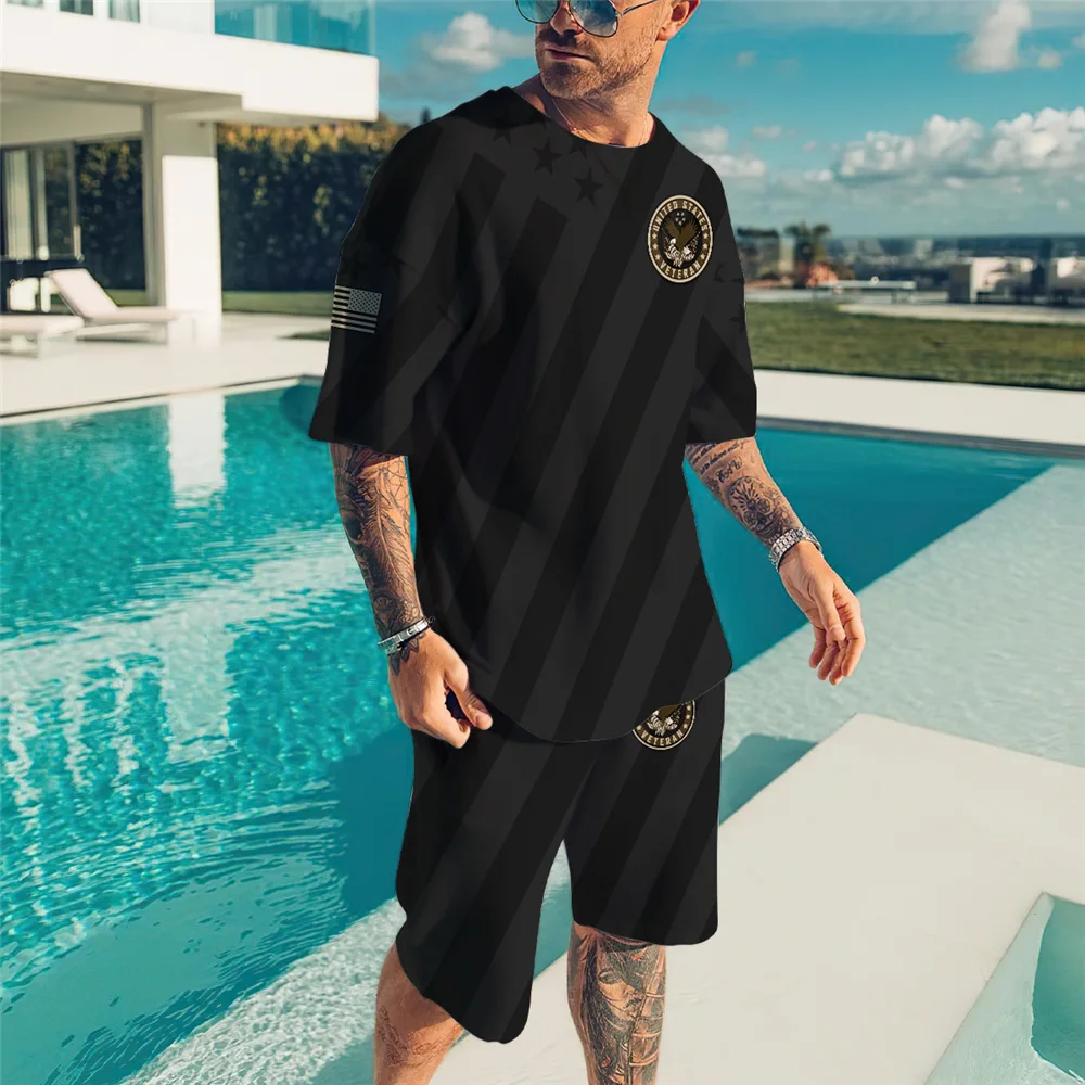 Summer Fashion Streetwear Tracksuits Plus Size Men\'s Vacation T-Shirt Set Luxury Printed Short-Sleeve Suit Designer Clothing