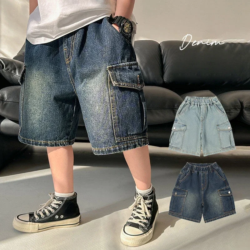 Boys Jean Shorts Kids Eastic Band Short Pant Teenagers Cargo Trousers Summer 3 To 12 Yrs Children's Casual Clothing
