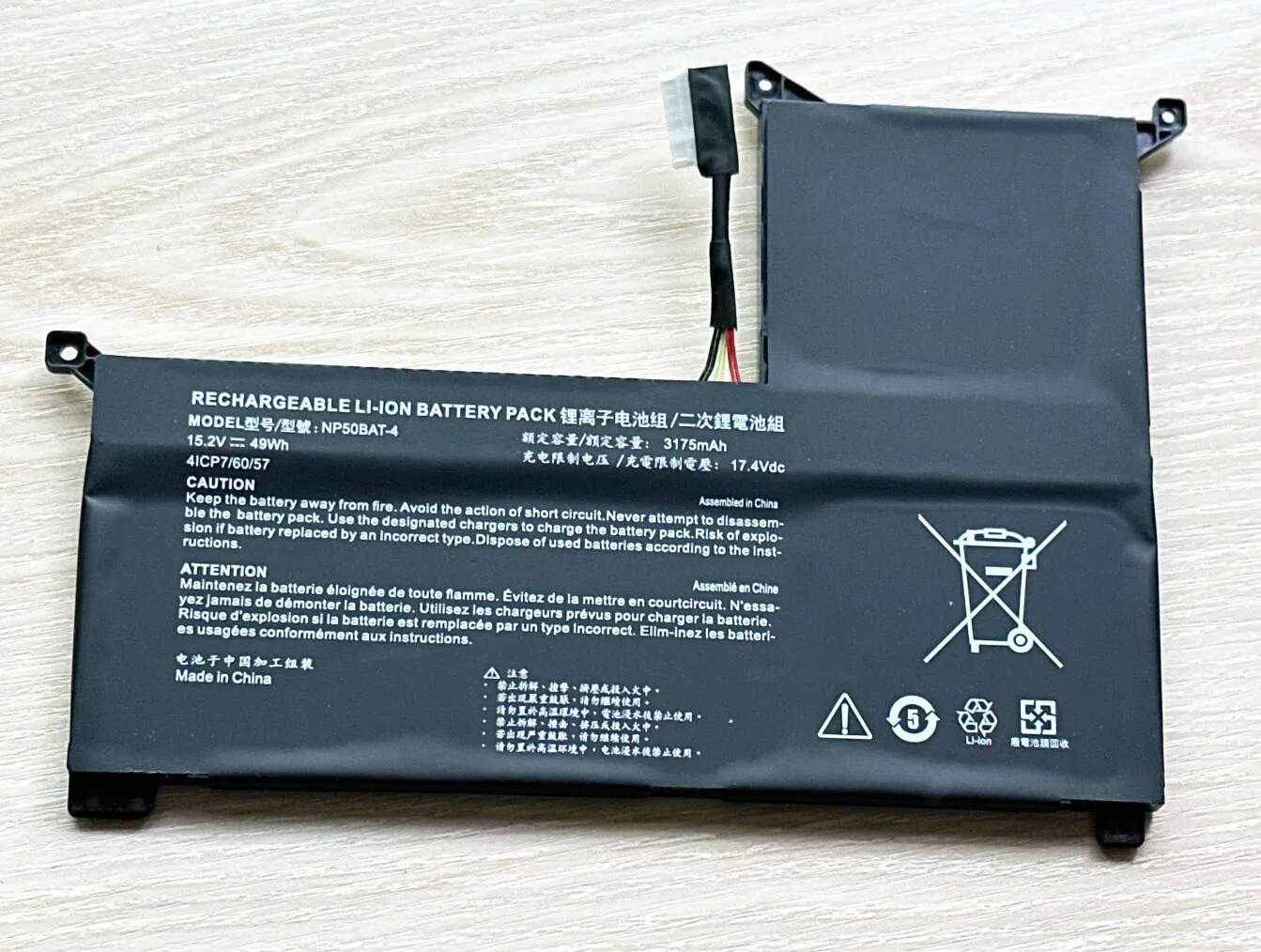 Bateria para Notebook para 4icp 60 57 para Foco Xmg Jiangxin X15 15.2v 49wh 3175mah Novo Np50bat4 - Imagem 2