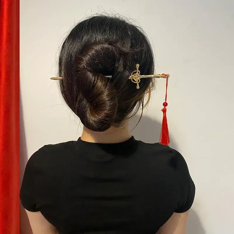 Hair stick Punk Ruby Pendant Sword Hairpin Chinese Simple Hair Sticks for Women DIY Hairstyle Hair Dish Accessories Trendy