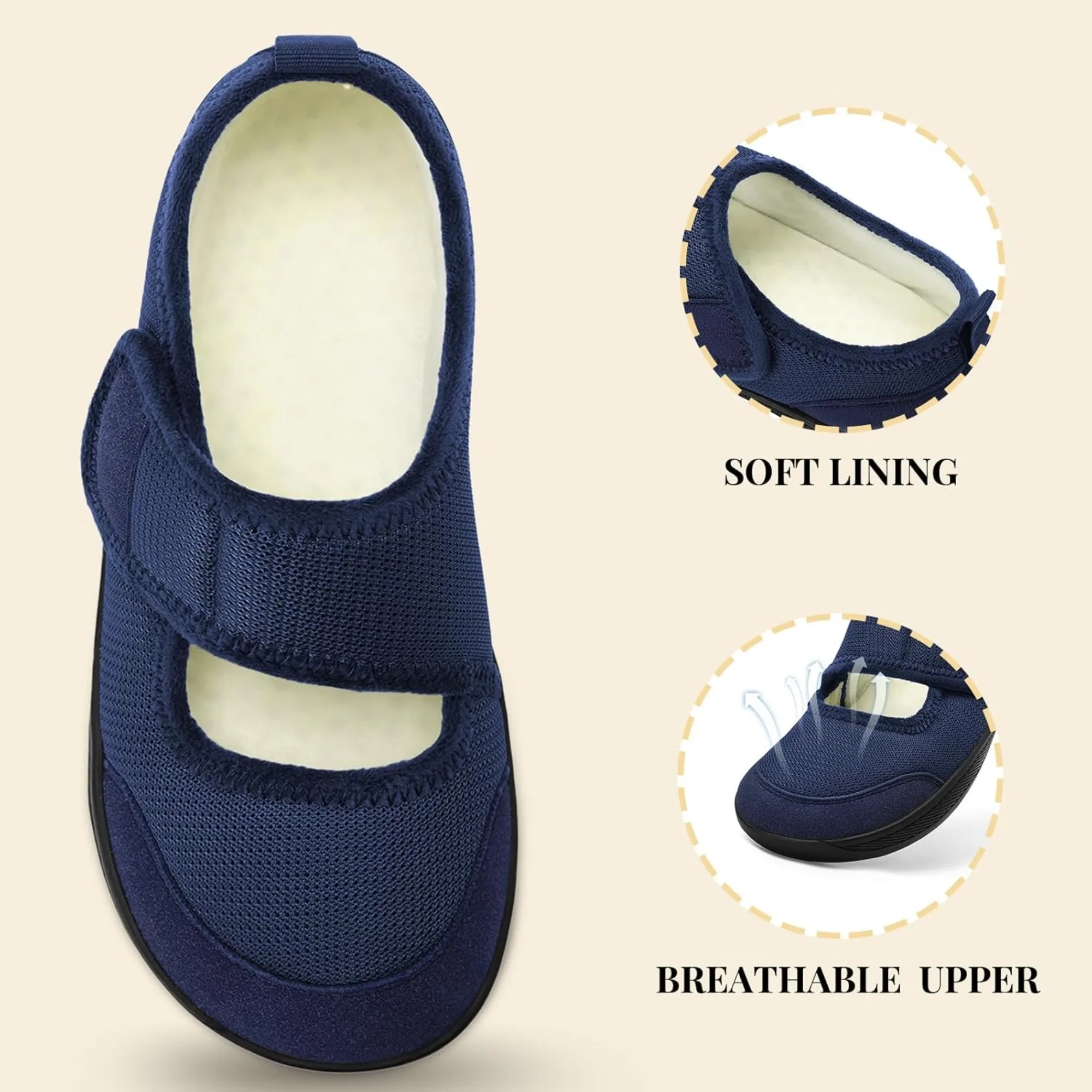 Womens Slippers Wide Width Diabetic Shoes Edema House Barefoot Walking Shoes Adjustable Indoor Outdoor Slippers 6