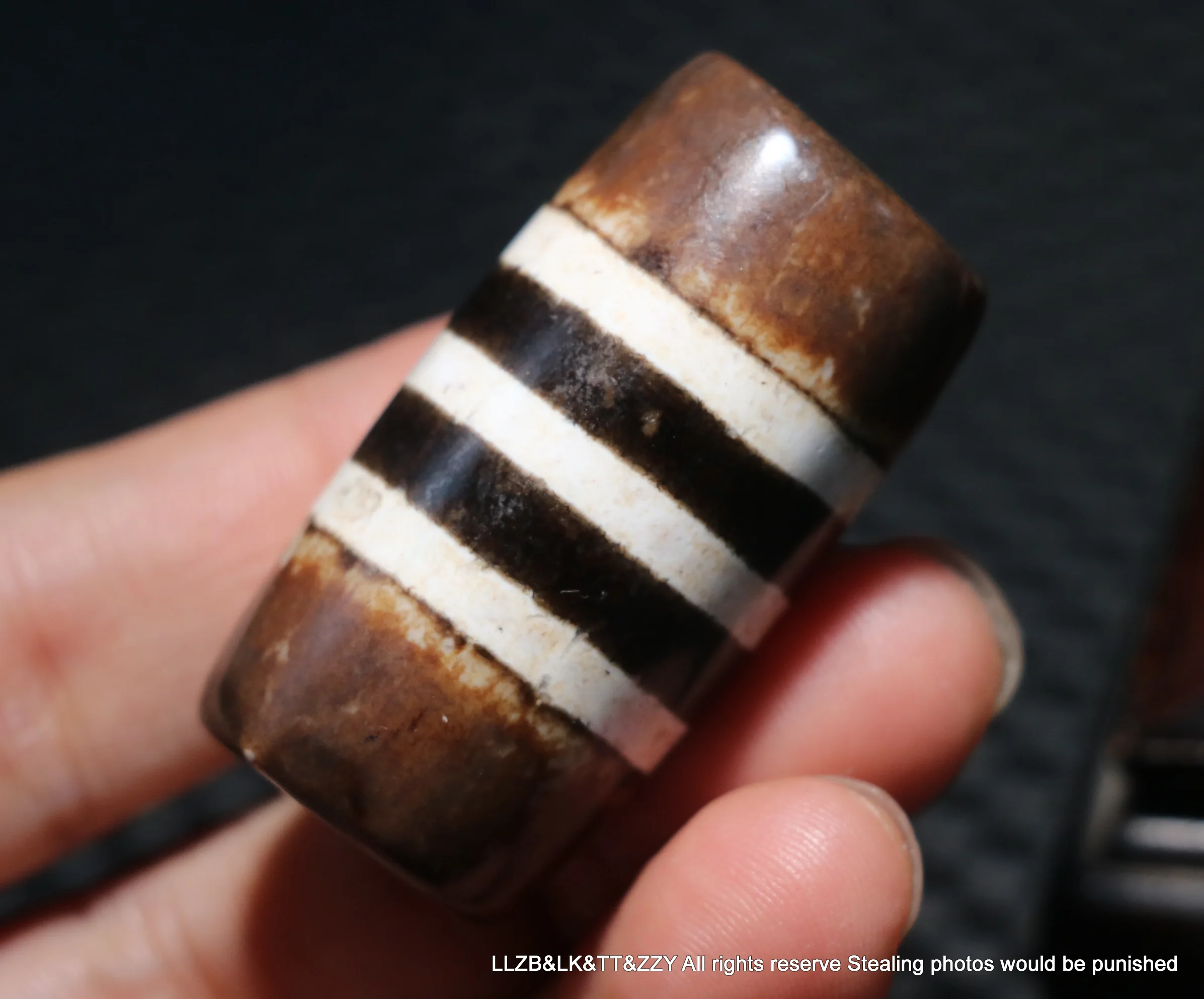 Unique Power Energy Tibetan Old Agate Line Type Healer Medicine Big Drum Shape dZi Bead Talisman LKbrother Sauces UPD221201A01