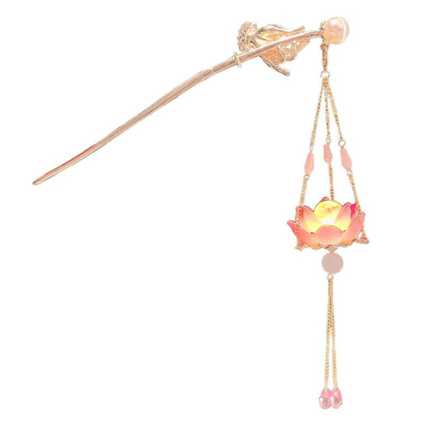 Retro-Haarnadel im chinesischen Stil für Frauen, antike Blumen-Quasten-Haarstange, leuchtende Lotus-Perlen-Quaste, Metallschmuck, Haar-Accessoire – Detail 7