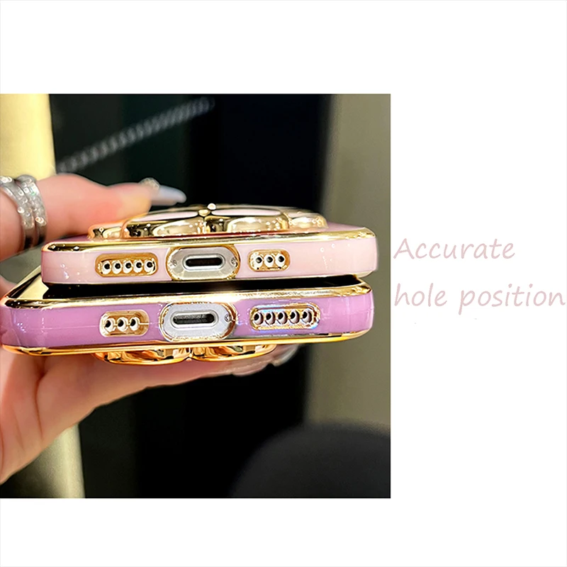 Charming Floral Strap Makeup Mirror Phone Holder Case with Cute Rabbit Design - Perfect