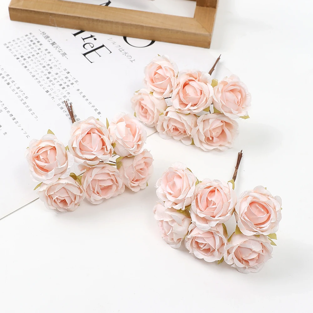 6 Stücke Künstliche Blume Mini Rosenstrauß Für Zuhause Hochzeitsdekoration Handmake Scrapbooking DIY Kränze Handwerk Gefälschte Blumen – Detail 10