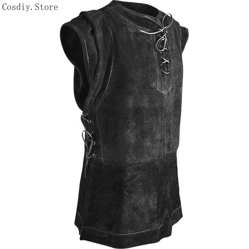 Gilet Medievale, Tunica, Camicia, Costume da Cavaliere Vichingo, Top per Adulti, T-Shirt in Camoscio, Abbigliamento LARP, Giubbotto Senza Maniche, Stile Rinascimentale per Uomo - immagine 4