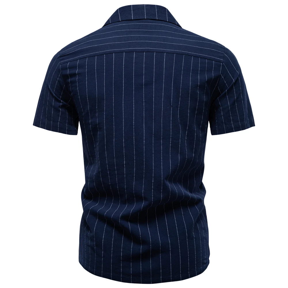 AIOPESON Men's Casual Stripe Design Shirt Short Sleeve Button Pocket Cotton Soft Breathable Lightweight Summer Daily Wear