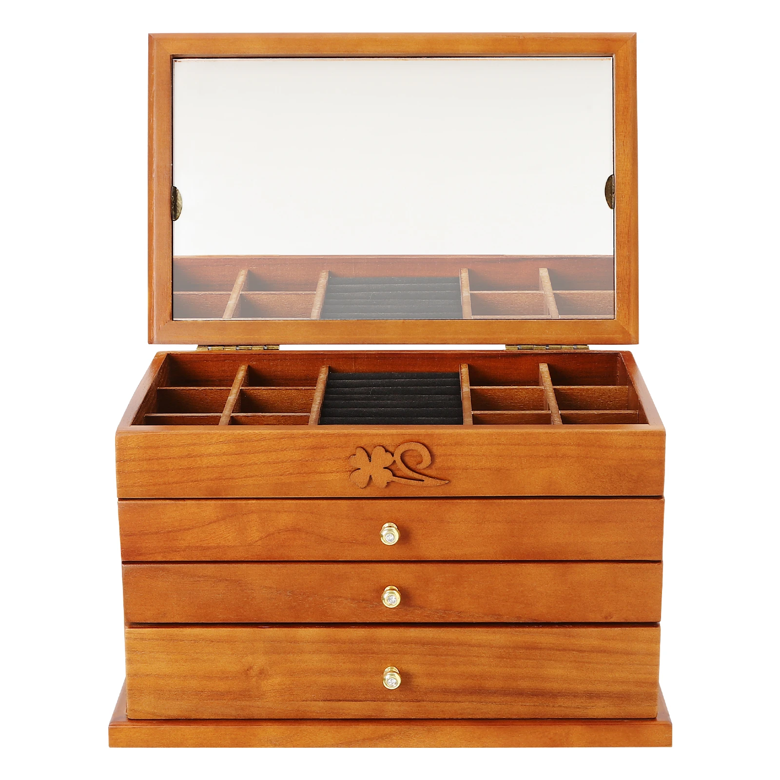 Sturdy Jewelry Box, 3 Pull-Out Drawers, 4 Tiers, Removable Lattice, Large Capacity, Sycamore Wood, Perfect Gift for Women 5