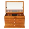 Sturdy Jewelry Box, 3 Pull-Out Drawers, 4 Tiers, Removable Lattice, Large Capacity, Sycamore Wood, Perfect Gift for Women 5