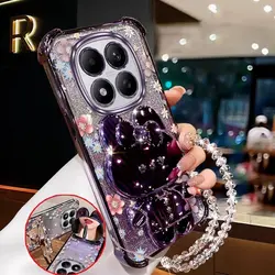 Attractive Flower Design Phone Case with Lanyard and Stand - 3 Piece Set - Redmi note 15 Pro 4G (PURPLE)