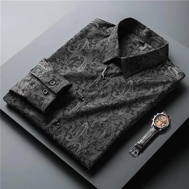 

2023 Men's Clothing Printing Capable Handsome Temperament Turn-down Collar Button Office Fashion Business Casual Formal Shirts