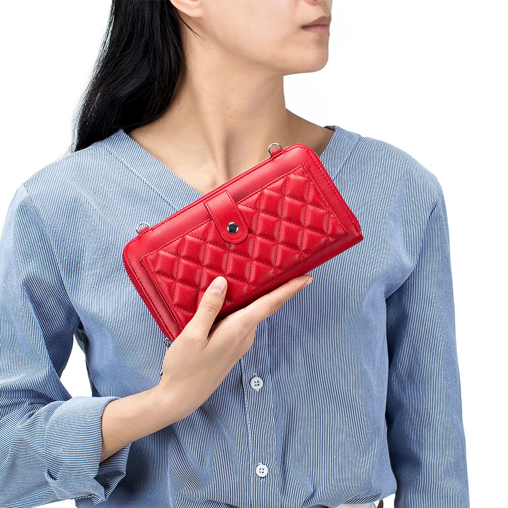 Genuine Leather Wallet Lady's Touch Screen Mobile Phone Bag One Shoulder Crossbody Bag Multi-Card Slot Lady's Zipper Bag