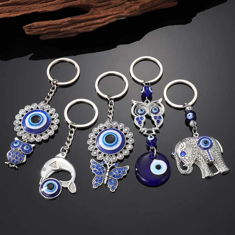 Retro Turchia Eye Elephant Owl Animal Ciondolo Portachiavi Donna Uomo Blue Evil Eye Whale Butterfly Bag Car Phone Key Jewelry