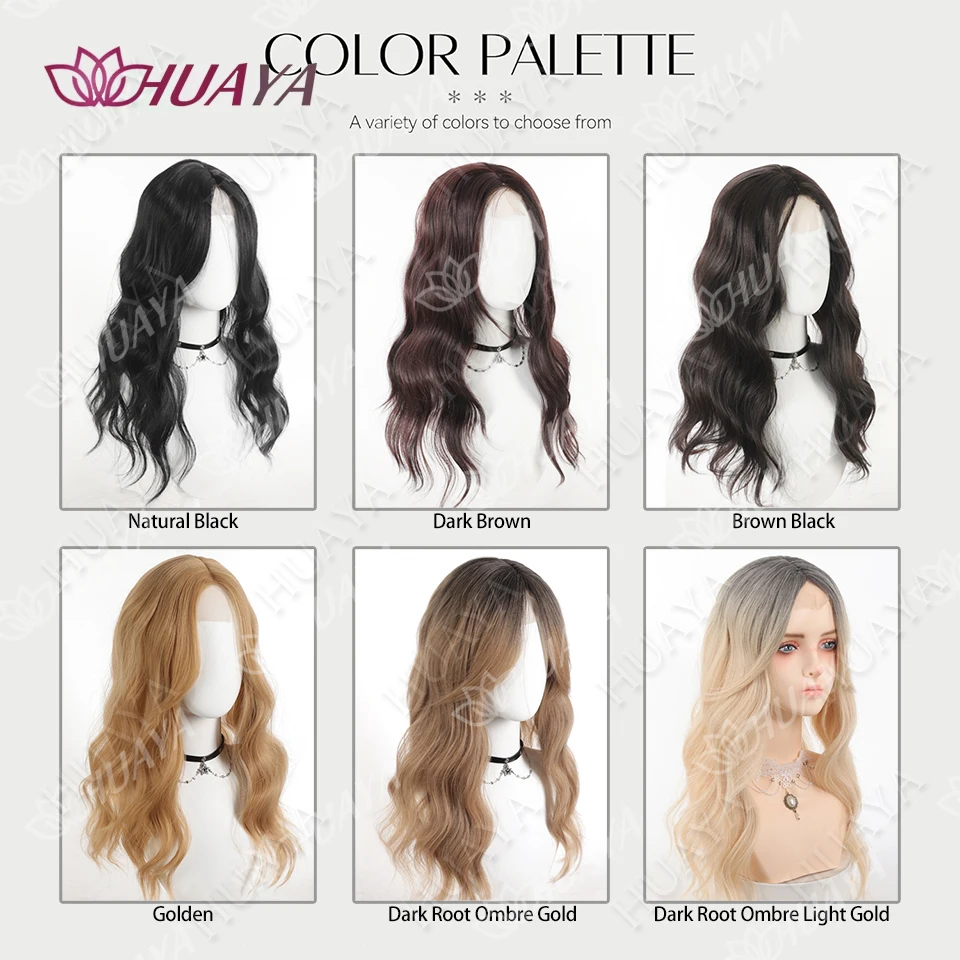 22 inch Synthetic Topper Wigs for Women Wave Head Top Hair Clip Topper Hair Extensions Middle-part Bangs with Front Small Lace