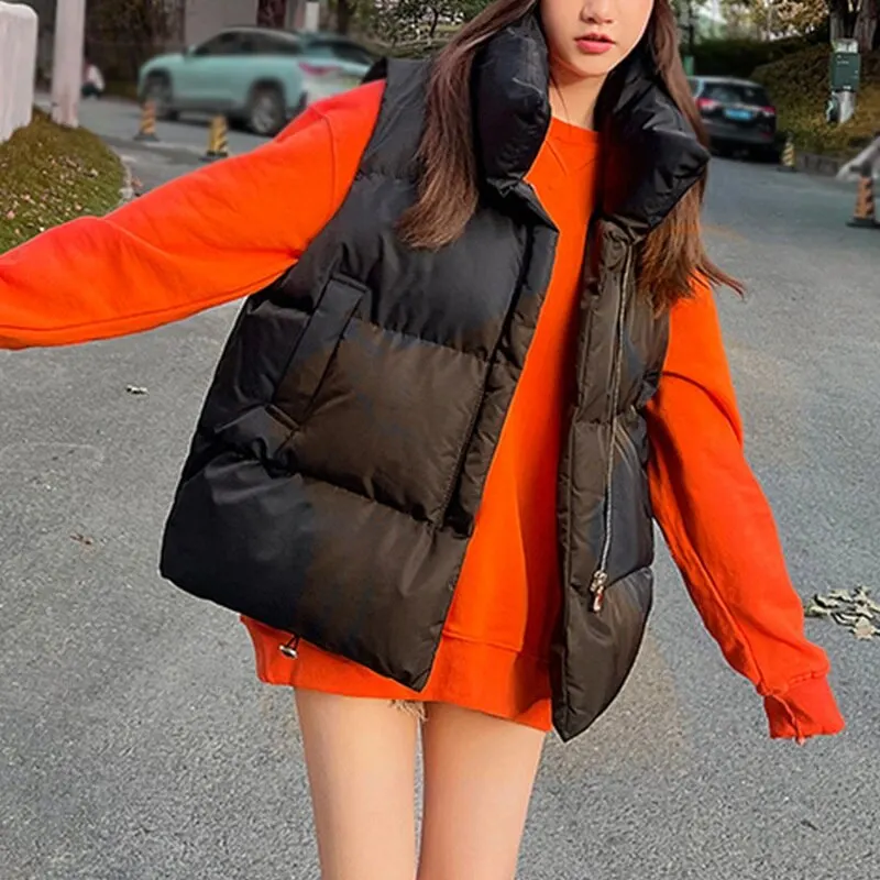 Autumn Winter Y2K Vest Women Thick Warm Down Vest Harajuku Loose Jacket Casual Outerwear Short Waistcoat Windproof Vest Coats images - 6