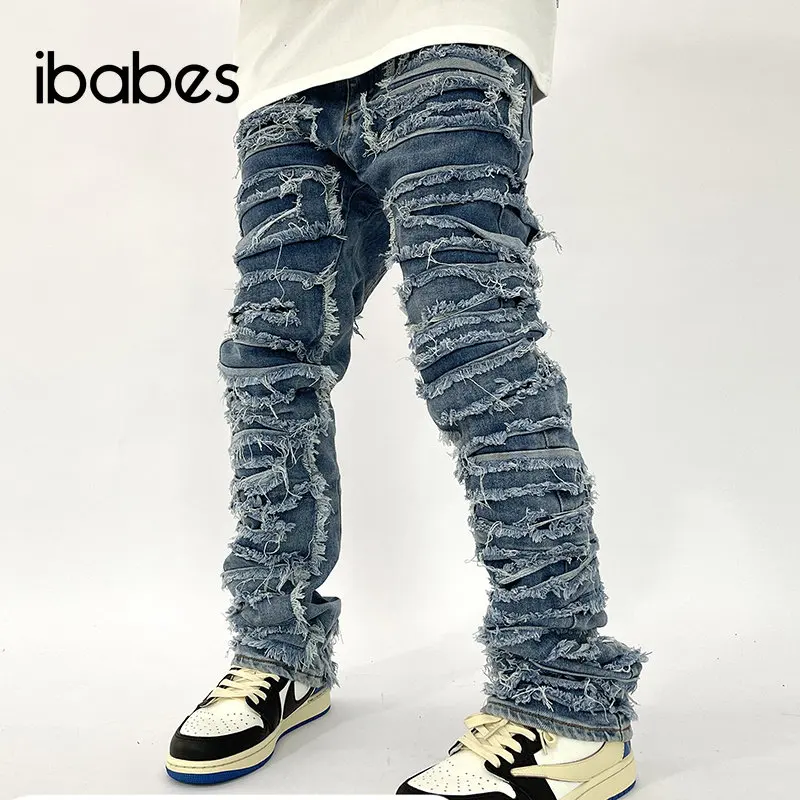 

Distressed Jeans for Men Retro Ripped Hole Straight Washed Harajuku Hip Hop Loose Denim Trousers Vibe Style Casual Jean Pants