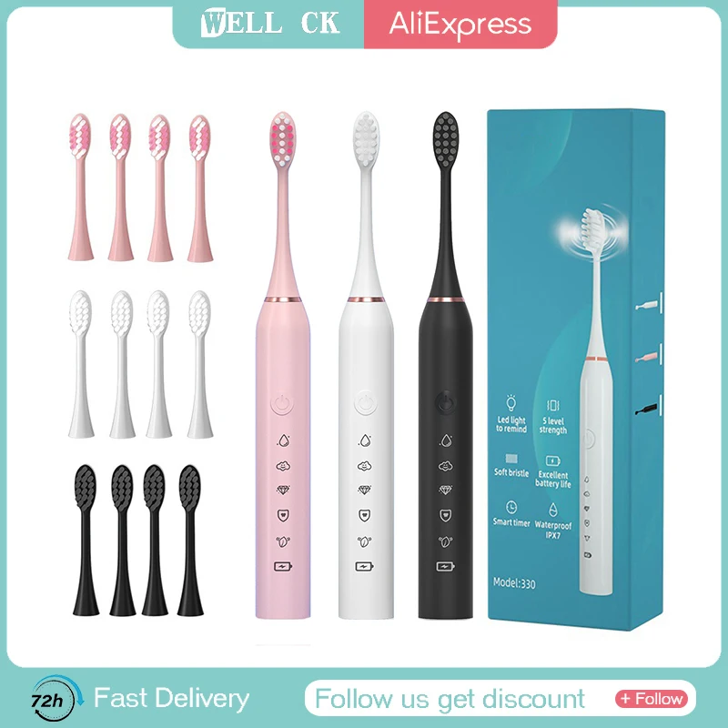 WDD-A76 Electric Toothbrush Sonic Toothbrush Rechargeable IPX7 Waterproof 5 Mode Travel Toothbrush with 5 Brush Head best Gift