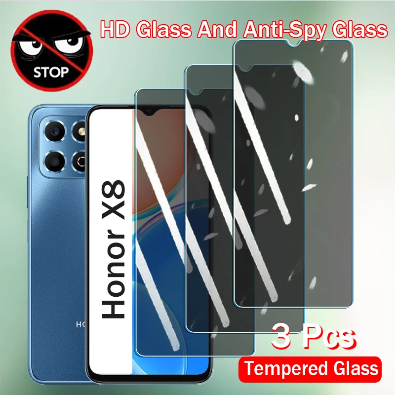 3Pcs Privacy Screen Protectors Glass For Honor X8 X8A X9 X7A X6 X6A X7 X5 Plus Anti-spy Cover Film Protective Tempered Glass