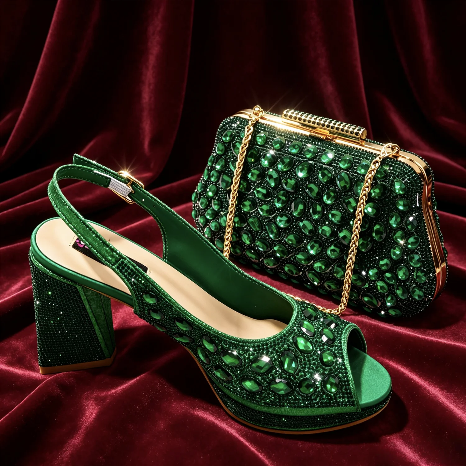 2026 Chic Fuchsia Peep Toe Heels with Sparkling Diamond Accents - Italian Designed Matching Pump and Bag Set for Stunning Party