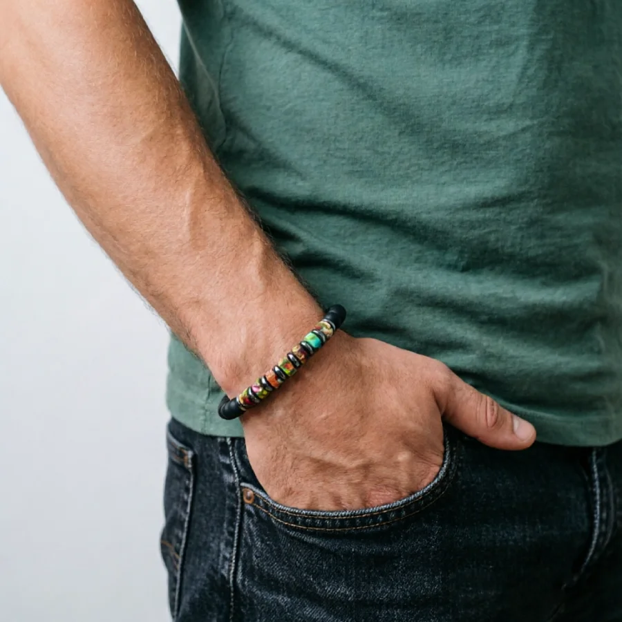 Noter Premium-Auswahl, Armband aus Kaiserstein, für Herren, 5 Farbvarianten, energetisch heilendes Perlenarmband, handgefertigter Schmuck, Geschenk für Ihn.