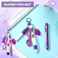 6in1 Multifunction Retractable Ball Pen Set Flashlight Foldable Scissors Ballpoint Pen Keychain Nurse Pens Permanent Marker 5