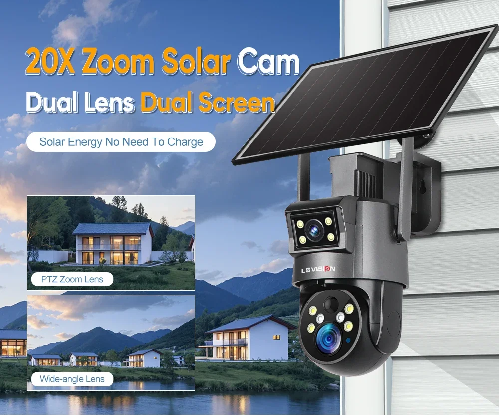 4K 8MP UBOX Solar Camera 4G SIM/WiFi 20XOptical Zoom 2-Screens Sloar Battery IP