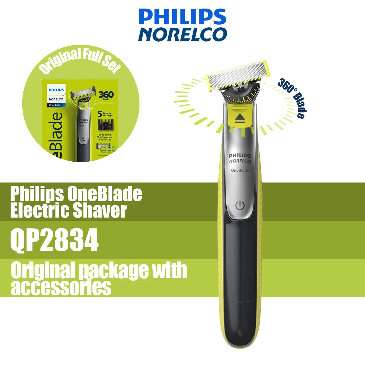 

Philips Norelco OneBlade Rechargeable Hybrid Electric Trimmer and Shaver for man QP2834