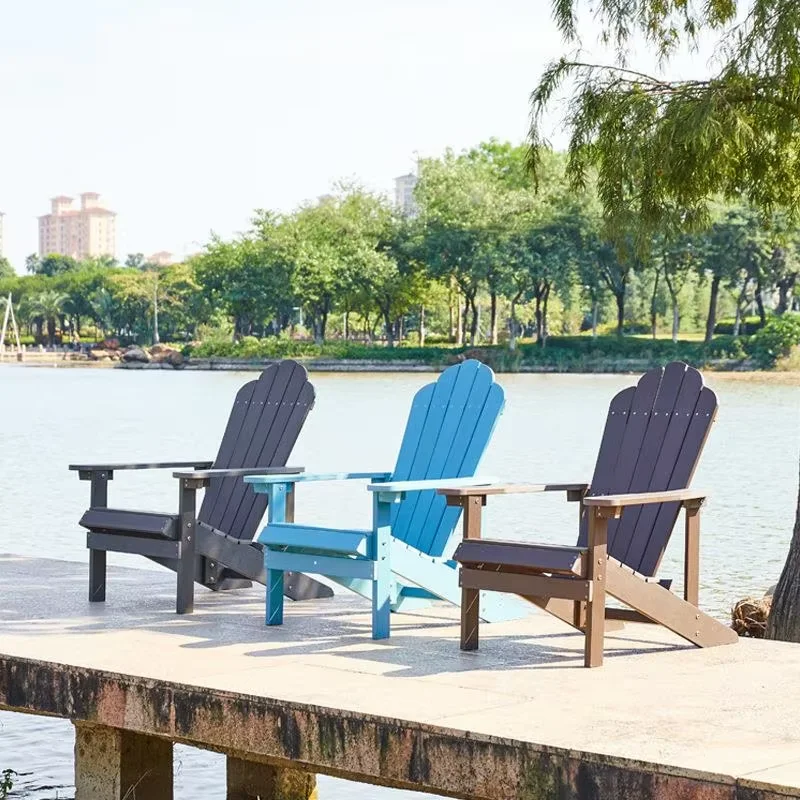 New Adirondack Folding Chair and Table Plastic Outdoor Fire Pit Chair Easy Maintenance Black/Blue Wood-Plastic Garden