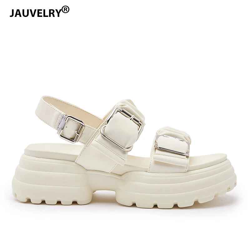 

Сандалии женские на платформе, босоножки на толстой подошве, с круглым носком, с ремешком и пряжкой, увеличивают рост, модная обувь на лето