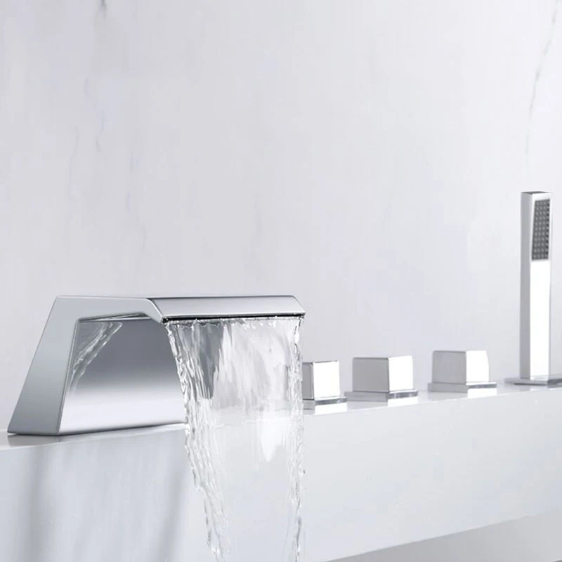 5PCS Square waterfall bathtub faucet set split cold & hot water Diverter Valve Mixer For Bath Shower and Basin Five Hole