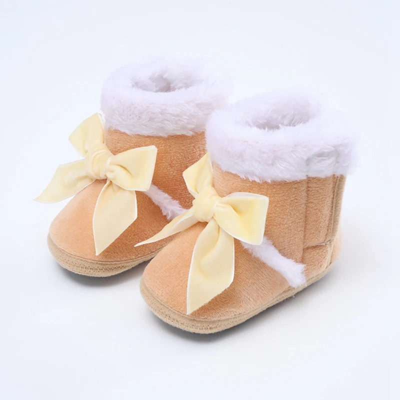 Newborn Baby Boots Shoes baby Girl Shoes Bow Plus Velvet Cotton Toddler First Walkers Booties Cotton Warm Infant Crib Boots 1