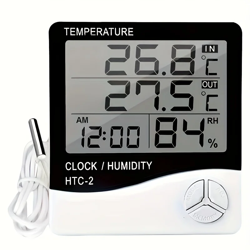 1pc HTC-2 Smart Electric Digital Hygrometer Thermometer Weather Station Clocks Outdoor LCD Electronic Humidity Meter temperature humidity meter air thermohygrometer