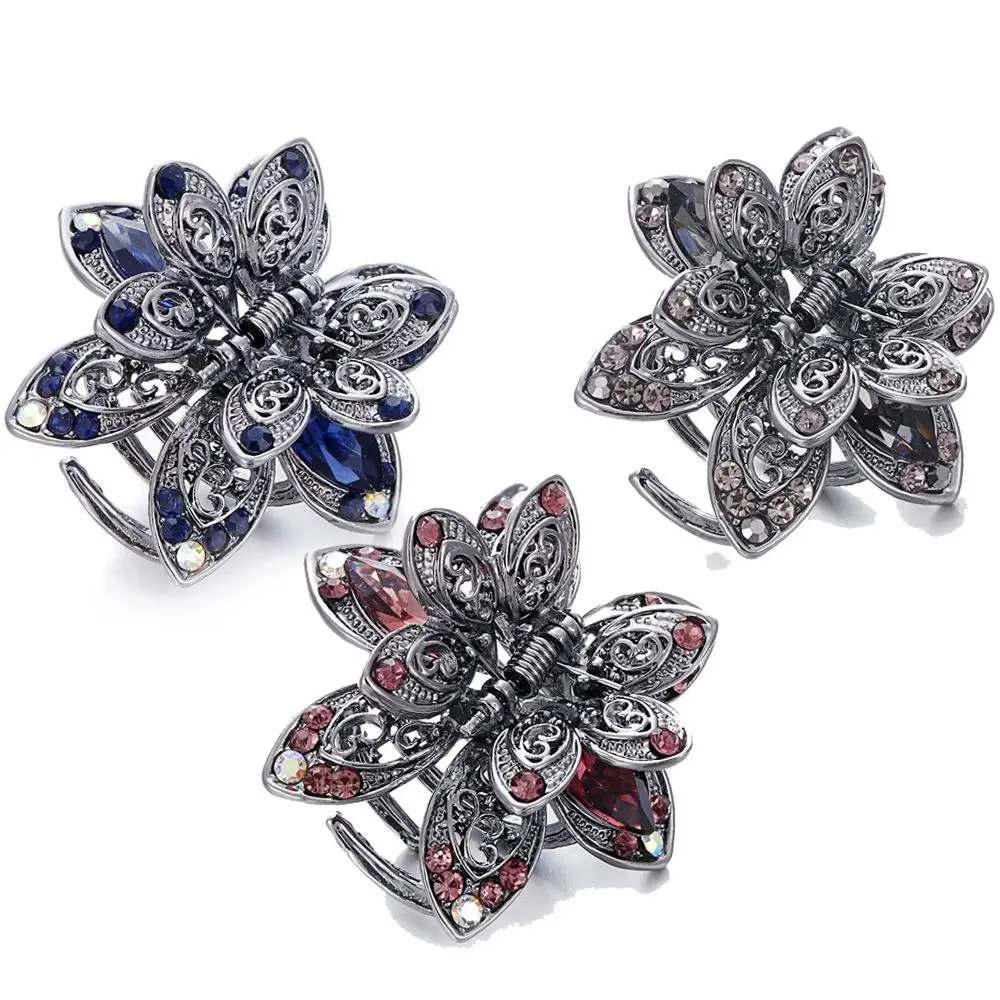 Frauen Kristall Haars pange Klaue Blume Haar Zubehör Strass Haars pange Haar Krallen Krabben Schmuck Styling-Tool