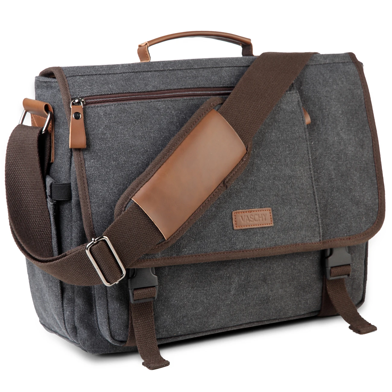VASCHY Messenger Bag for Men Canvas Briefcases 15.6in Laptop Bag
