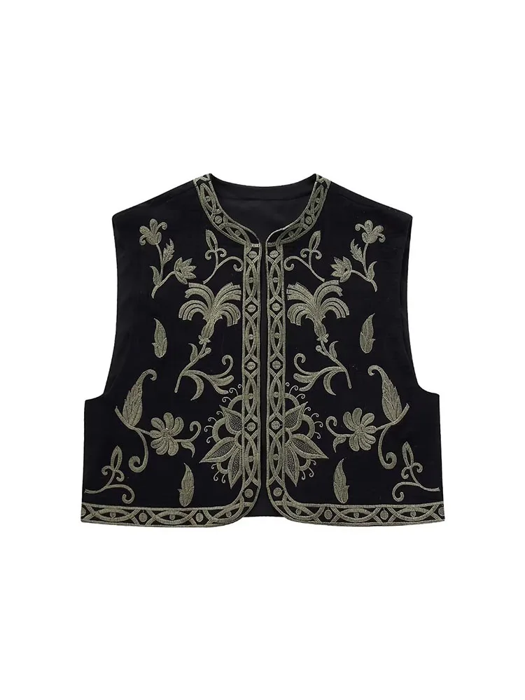 

Женский короткий жилет с вышивкой PB & ZA, модный винтажный кардиган без рукавов, универсальный Повседневный женский жилет, шикарные топы