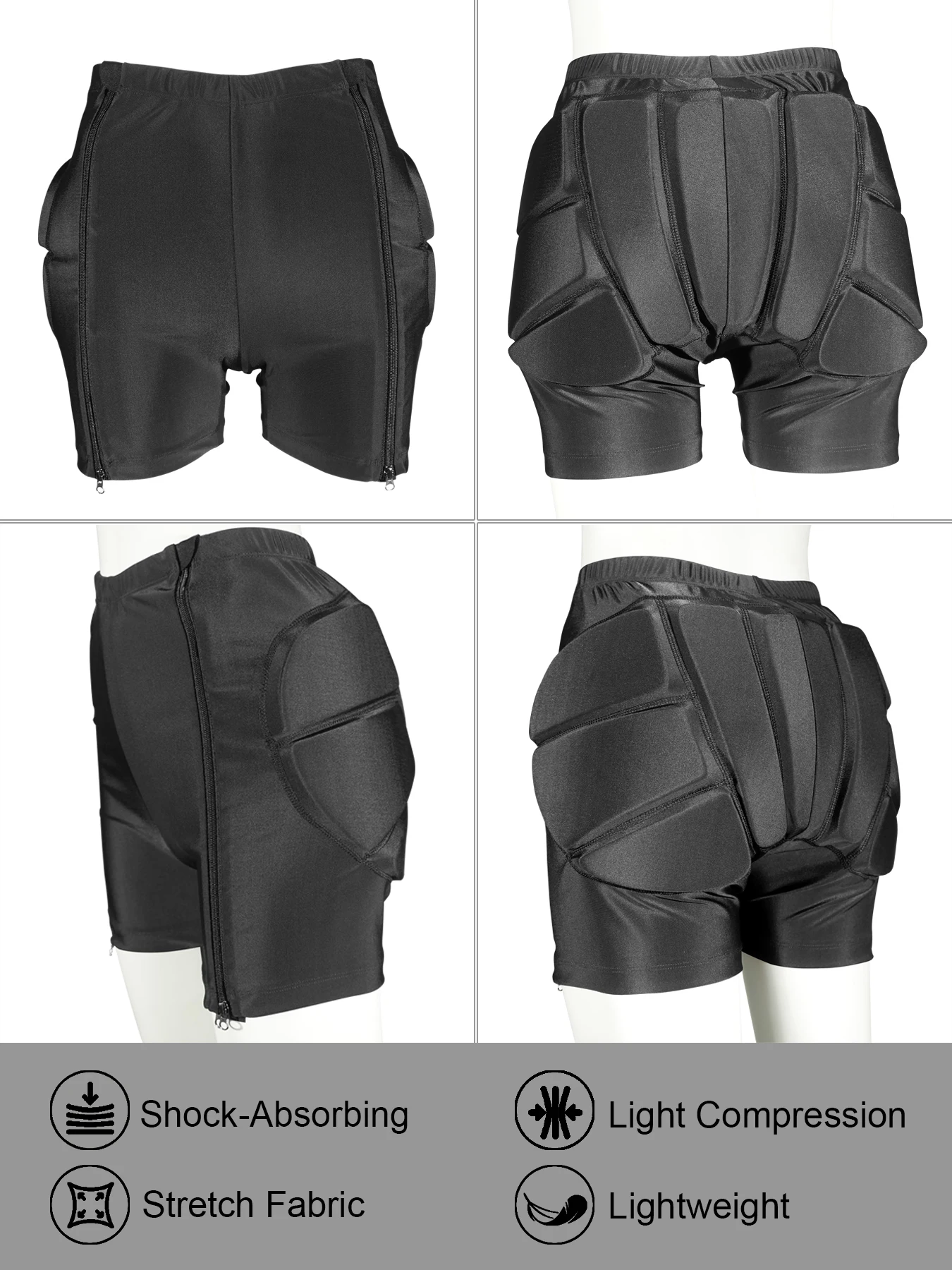 Protective Shorts AVIVOR Figure Skating Protective Shorts with Side Zipper and 3D Padding for Kid Youth Adult, Suitable for Skiing Skateboarding