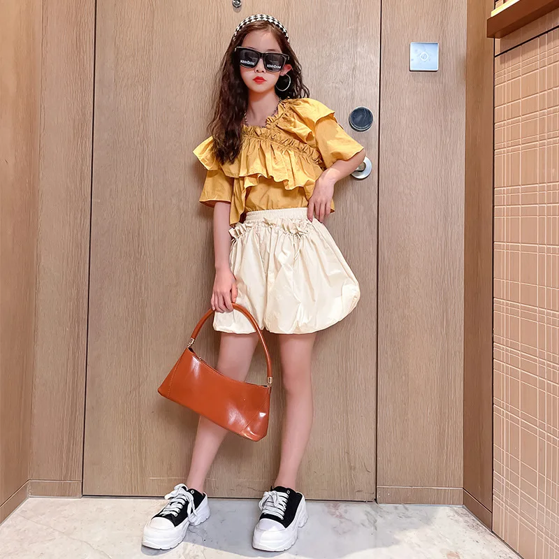 

Fashion Teen Girls Sets Korean Style T Shirt Tops Shorts 2pcs Summer Children's Outfits School Girls Costumes 4 6 8 10 12 13 14Y