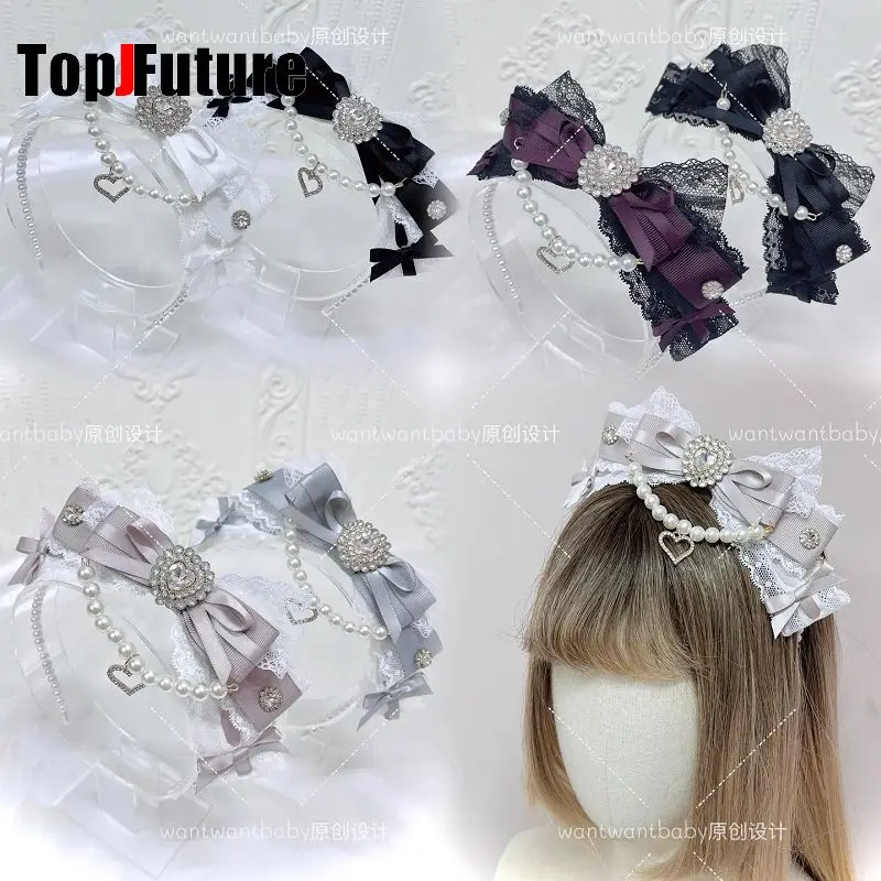 Black Lace Pearl Bow Headband