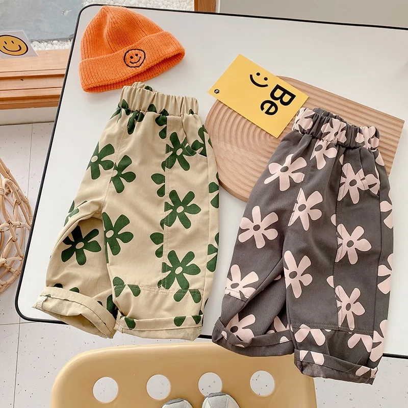 Baby Girl Retro Flower Loose Pants Fashion Comfortable Breathable Cotton Trousers Toddler Boy Autumn Pants baby trousers,cotton pants
