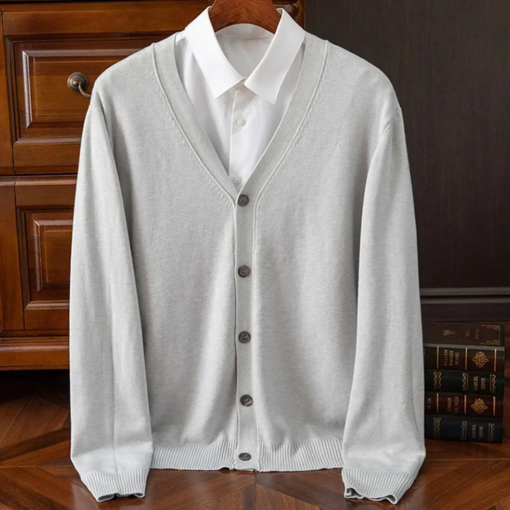 Knitted Cardigan Men's Classic Solid Color Knit V-Neck Soft Baggy High End Sweater Coat for sweater coats knitted sweater coat