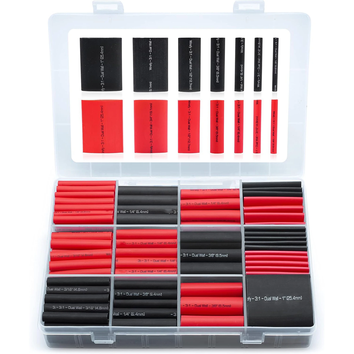 Heat Shrink Tubing Kit 3:1 Ratio Adhesive Lined resistant Shrink Wrap Automotive Industrial Heat-Shrink Tubing Black, Red 200pcs
