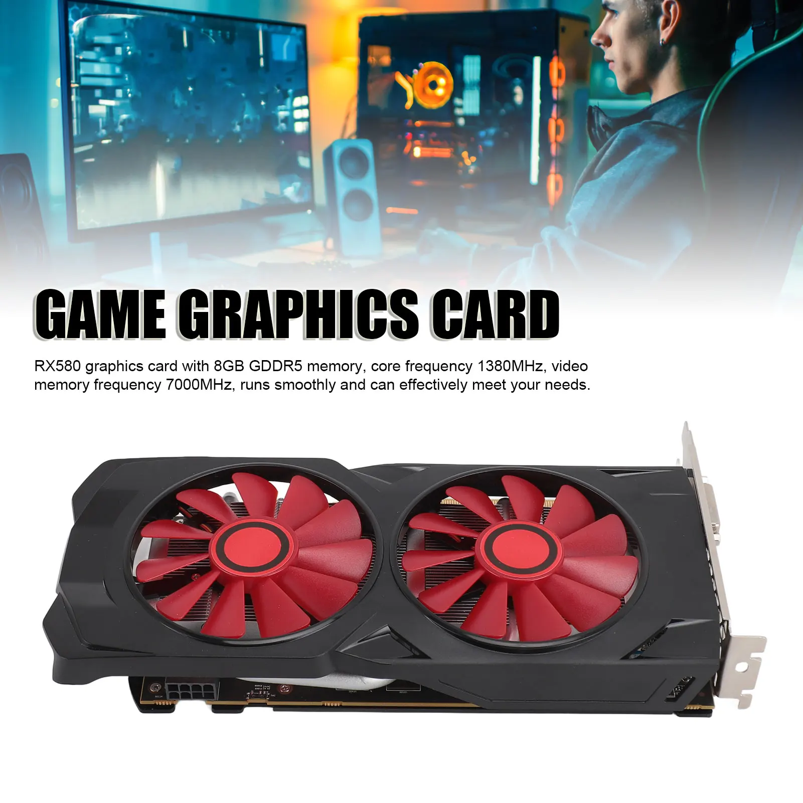 Game Graphics Card RX580 8GB GDDR5 256bit Quiet Dual Cooling Fan PCIe Gaming Graphics Card for Desktop PC Gaming Graphics Card