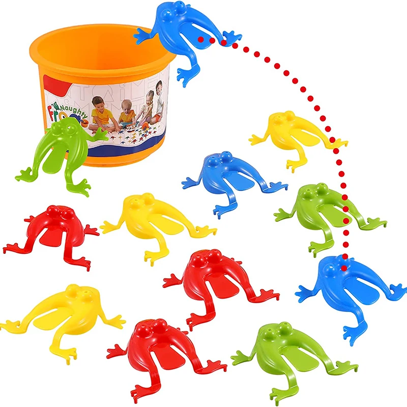 Jumping Frog Toys 10-60Pcs Jumping Frog with Bucket Bounce Fidget Novelty Assorted Stress Reliever Birthday Gift Boys Girls Party Favor