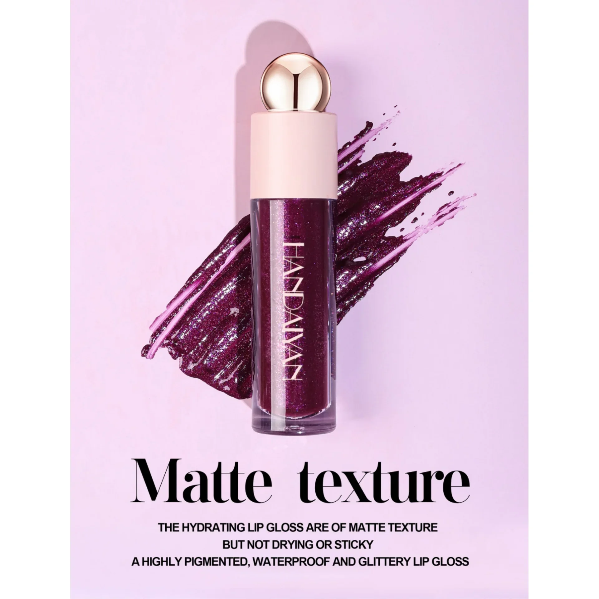 Diamond Liquid Lipstick Moisturize Lip Glaze Lasting Purple Sparkling Waterproof Lip Gloss Matte Glitter Lip Tint Korean Makeup