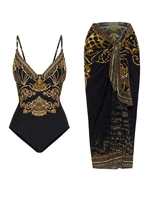 2024 Vintage Print One Piece Swimsuit Women Beach Dress Sexy V-Neck Swimwear Female Bathing Suit Beachwear Swimming Suit Bathers