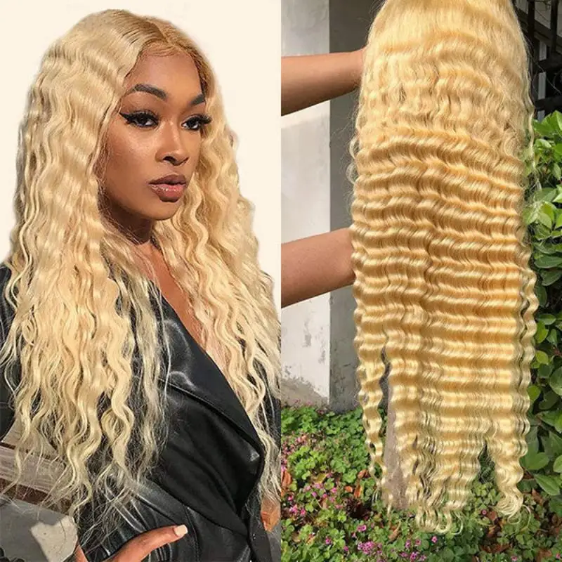 

38Inch 613 Blonde Lace Front Wigs 13x4 Transparent HD Lace Frontal Wigs Peruvian Loose Deep Wave Human Hair Wigs For Women