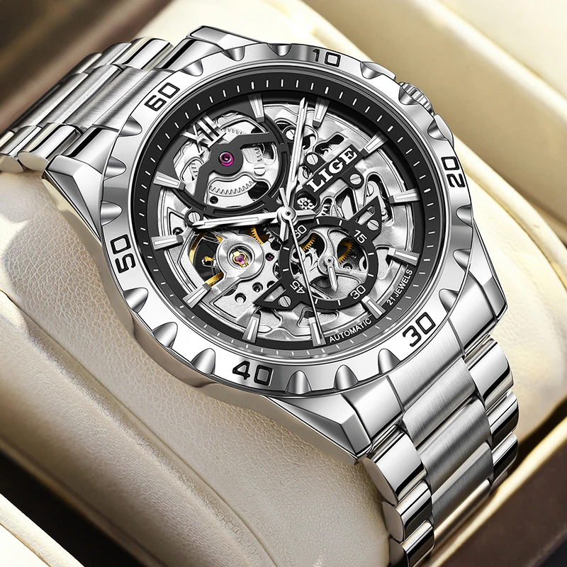LIGE Automatic Watch For Men Fashion Hollow Waterproof Luminous Men's Mechanical Wristwatches Outdoor Sport Tourbillon Watch Men