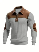 Sweat-shirt sport décontracté en velours côtelé color-block pour homme, col montant boutonné, coupe ample, collection Printemps-Automne 2026 4
